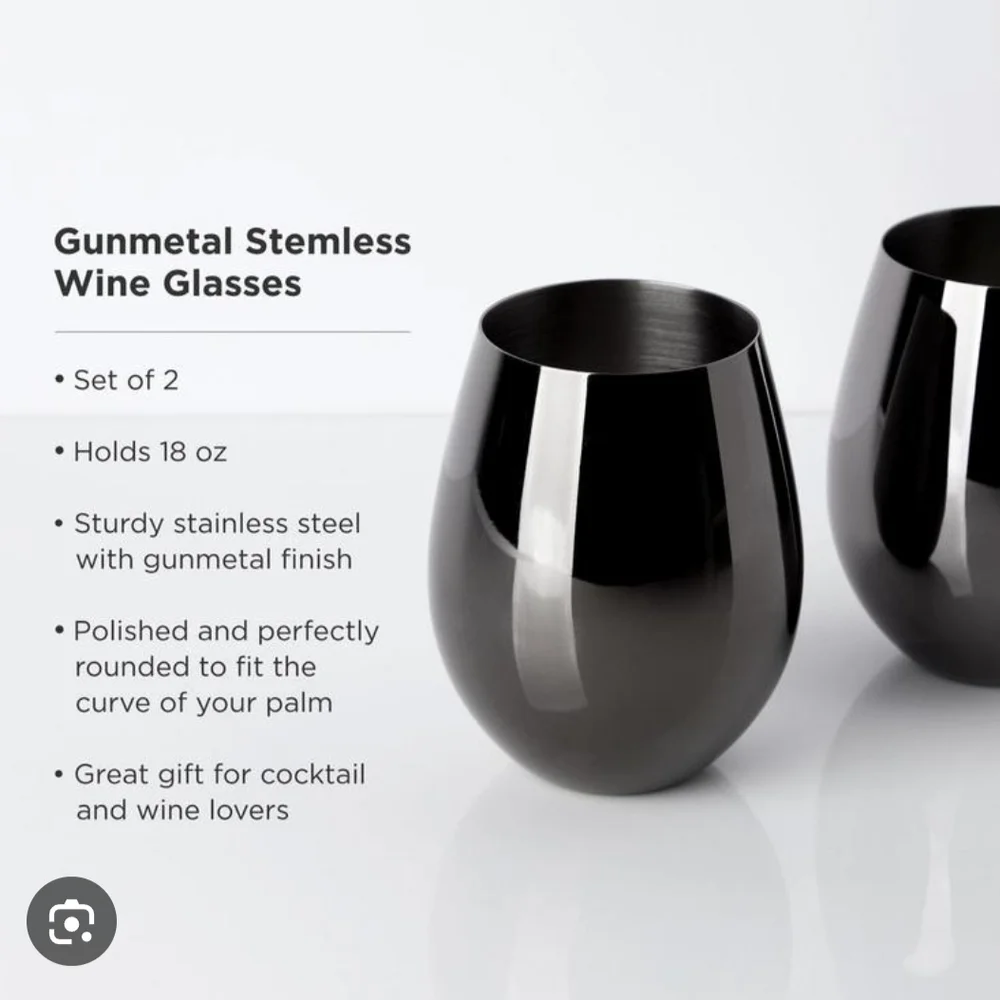 Preloved Viski 6455 Warren: Gunmetal Black Stemless Wine Glasses (Set Of 2) - Picture 6 of 7